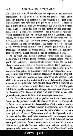 Jacques le fataliste est une œuvre philosophique de Denis Diderot, explorant les thèmes du libre arbitre et du destin. Ce passage, de la section 418, poursuit le dialogue entre Jacques et son maître sur leurs aventures, reflétant l'exploration de la nature humaine par Diderot et les complexités de la vie et du choix. Banque D'Images