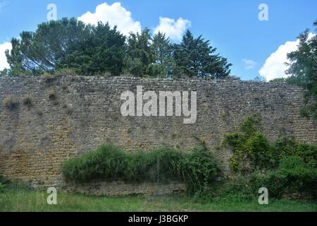 Vieux Mur de pierre couvert dans la ville de Volterra, Italie Banque D'Images