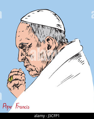 Le pape François (Jorge Mario Bergoglio) prier, Pape de l'Église catholique romaine, l'illustration dans le style pop art Banque D'Images