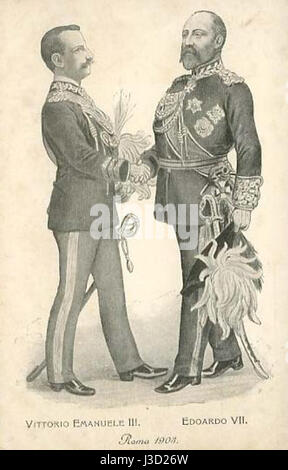 Photographie historique ou portrait du roi Édouard VII du Royaume-Uni et du roi Victor-Emmanuel III d'Italie, pris à Rome en 1903. Banque D'Images