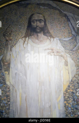 La peinture religieuse à l'intérieur de la Basilique de la Sainte Croix et de la Nativité de la Vierge Marie au monastère de Jasna Gora à Czestochowa, Pologne, l'Europe. Banque D'Images