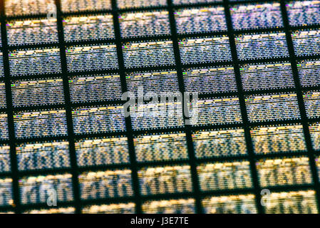 Détail de plaquette de silicium contenant des puces électroniques Banque D'Images