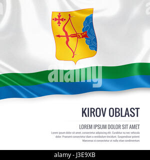 L'Etat russe de l'Oblast de Kirov drapeaux sur un fond blanc. Nom de l'état et la zone de texte pour votre message. 3D illustration. Banque D'Images