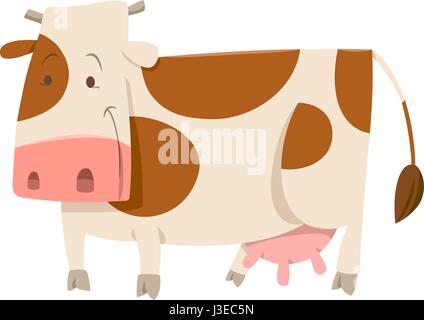 Cartoon Illustration of Cute Spotted Cow Caractère des animaux de ferme Illustration de Vecteur