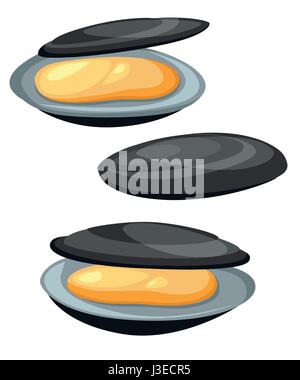 Illustration vecteur de moules dans un style de dessin animé. La conception de produits de fruits de mer isolé sur fond blanc Illustration de Vecteur
