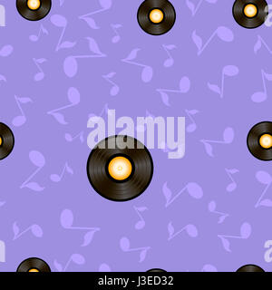 Des dossiers et des notes de musique vynil Seamless Pattern Banque D'Images