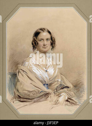 George Richmond, un portraitiste anglais, peint un portrait bien connu d'Emma Darwin, l'épouse de Charles Darwin, en 1840. L'œuvre capture la ressemblance de Emmaâ€™ dans un style de portrait classique et est remarquable pour sa signification historique, fournissant un aperçu de la vie personnelle de la famille Darwin. Banque D'Images