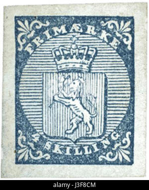 Le timbre Frimerke de 1855 est un morceau rare de l'histoire postale norvégienne. Il est important pour sa conception, son utilisation et le système postal en Norvège au milieu du XIXe siècle. Banque D'Images