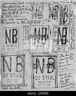 Lettre Fragment par Piet Mondrian à Theo van Doesburg, 5 août 1920 Banque D'Images