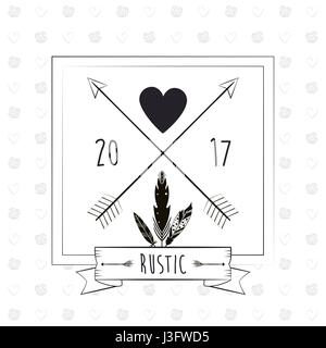 Carte coeur en plumes de vœux rustique avec la flèche Illustration de Vecteur