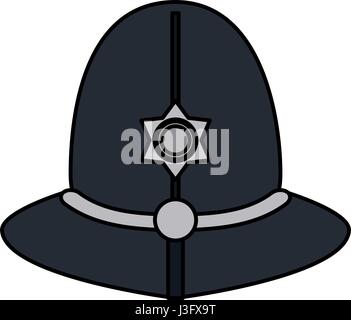 Silhouette colorée casque traditionnel des agents de police britannique métropolitaine Illustration de Vecteur