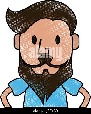 Crayon de couleur moitié du corps homme caricature avec longue barbe Illustration de Vecteur