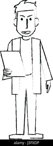Silhouette floue caricature tout le corps médecin mâle avec document en mains Illustration de Vecteur