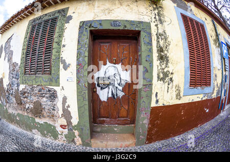 Les portes peintes sur la plus vieille rue de Funchal, Madère Banque D'Images