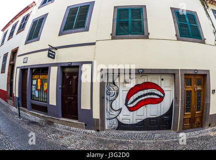 Les portes peintes sur la plus vieille rue de Funchal, Madère Banque D'Images