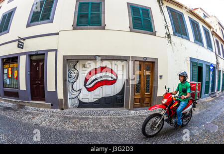 Les portes peintes sur la plus vieille rue de Funchal, Madère Banque D'Images