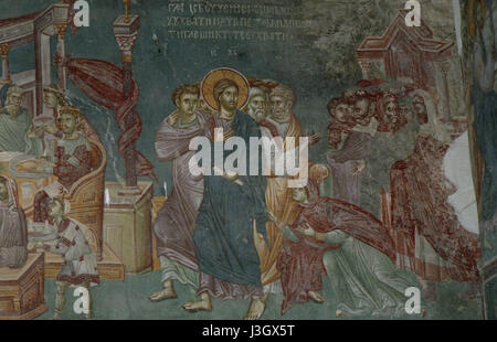 Les fresques de l’église Nikita de Banjani sont des exemples significatifs d’art religieux, représentant des scènes bibliques avec des détails vifs, situées dans la région du Monténégro. Banque D'Images