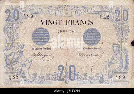 France 20 Francs 1874 Banque D'Images