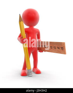 L'homme avec le crayon et la règle. Image avec clipping path Banque D'Images