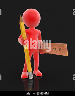 L'homme avec le crayon et la règle. Image avec clipping path Banque D'Images