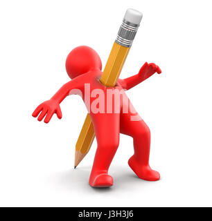 Homme avec un crayon. Image avec clipping path Banque D'Images