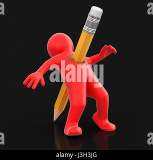 Homme avec un crayon. Image avec clipping path Banque D'Images