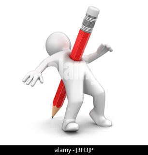 Homme avec un crayon. Image avec clipping path Banque D'Images