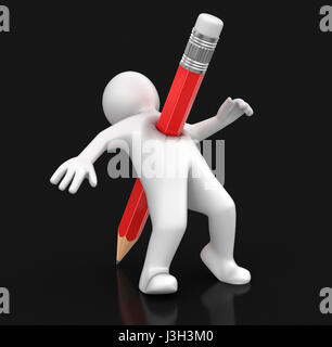 Homme avec un crayon. Image avec clipping path Banque D'Images