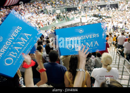 Miami Florida,Coral Gables,Université de Miami,BankUnited Center,centre,candidat démocrate Barak Obama,rallye,élection présidentielle,campagne,signe,log Banque D'Images