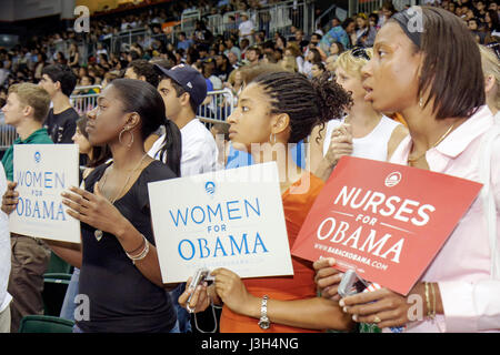 Miami Florida,Coral Gables,Université de Miami,BankUnited Center,centre,candidat démocrate Barak Obama,rallye,élection présidentielle,campagne,signe,log Banque D'Images