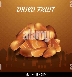 Fruits secs date palm ou kurma, ramadan food.Illustration de l'aïd Moubarak Kum Illustration de Vecteur