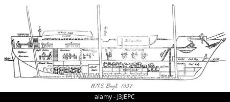 Le HMS Beagle 1832 grande section longitudinale Banque D'Images