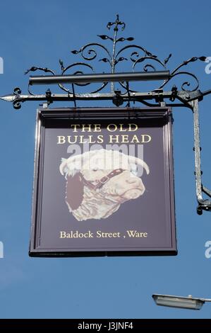 L'ancien Bulls Head signe, Ware, Hertfordshire Banque D'Images