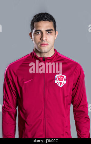 Portrait of Brazilian soccer player Alan Kardec de Chongqing Lifan Dangdai C.F. pour le Football Chinois 2017 Super League, à Chongqing, Chine, le 23 février 2017. Banque D'Images