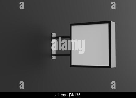 Square pancarte sur le mur noir. Illustration 3D. Banque D'Images