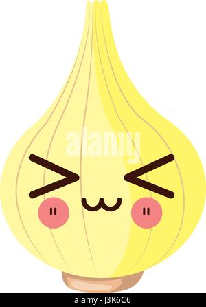 Kawaii légumes oignon droit d'aliments frais Illustration de Vecteur