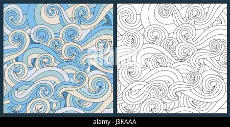 Zentangle coloriage antistress pour les adultes anstract océan vagues illustration vecteur symbole. L'eau Handdrawn doodle style design Illustration de Vecteur
