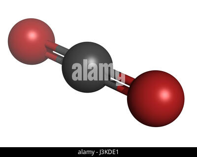 Le dioxyde de carbone (CO2) des émissions de gaz à effet de molécule, la structure chimique. Les atomes sont représentés comme des sphères classiques avec codage couleur : gris (carbone), oxyg Banque D'Images