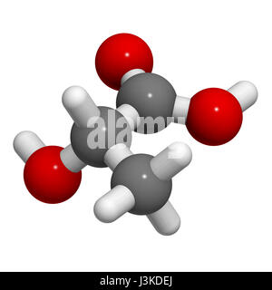 L'acide lactique (lait, l'acide L-lactique) molécule, la structure chimique. L'acide lactique est une molécule chirale et a donc deux isomères optiques. Banque D'Images