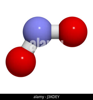 Le dioxyde d'azote (NO2, NOx) gaz toxique et polluant l'air, le modèle moléculaire. Les atomes sont représentés comme des sphères classiques avec codage couleur : rouge (l'oxygène Banque D'Images