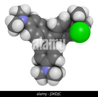 Cristal (gentiane) molécule violet. Colorant utilisé dans la coloration de Gram des bactéries. Les atomes sont représentés comme des sphères avec codage couleur classiques : l'hydrogène (w Banque D'Images