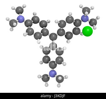 Cristal (gentiane) molécule violet. Colorant utilisé dans la coloration de Gram des bactéries. Les atomes sont représentés comme des sphères avec codage couleur classiques : l'hydrogène (w Banque D'Images