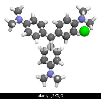 Cristal (gentiane) molécule violet. Colorant utilisé dans la coloration de Gram des bactéries. Les atomes sont représentés comme des sphères avec codage couleur classiques : l'hydrogène (w Banque D'Images