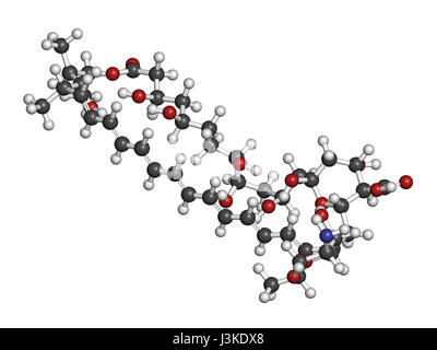 Molécule antifongique amphotéricine B. Les atomes sont représentés comme des sphères classiques avec codage couleur : blanc (hydrogène), carbone (gris), l'oxygène (rouge Banque D'Images