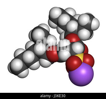 Docusate de sodium (sodium dioctyl sulfosuccinate) émollient molécule pharmaceutique (laxatif). Les atomes sont représentés comme des sphères de couleur classiques codi Banque D'Images