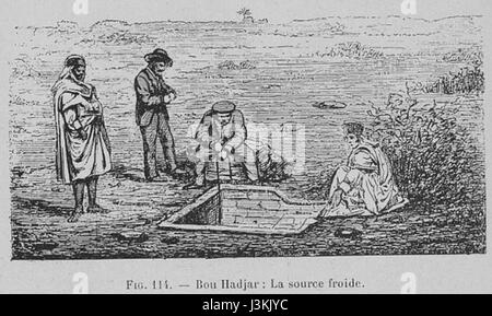 Hammam Bou Hadjar est une source thermale située en Algérie, connue pour sa source d'eau sulfurée froide, censée avoir des propriétés médicinales, et a été un site d'importance culturelle et historique. Banque D'Images