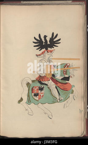 Le Schembartbuch de Hambourg est un manuscrit historique détaillant le Schembartlauf, une procession traditionnelle allemande du carnaval. Le manuscrit comprend des descriptions des costumes, des événements et de la signification culturelle du festival, offrant un aperçu des traditions folkloriques allemandes du XVIe siècle. Banque D'Images