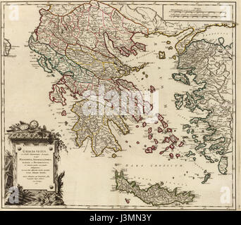 Une carte illustrant la Grèce antique, montrant les villes clés, les régions et les caractéristiques géographiques de la civilisation classique. Banque D'Images