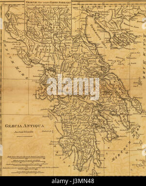 La carte de Graecia Antiqua, créée en 1814, fournit une représentation détaillée de la Grèce antique, représentant ses caractéristiques géographiques clés, ses villes et ses régions, mettant en valeur le paysage classique de l'époque. Banque D'Images