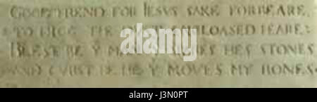 Le Grabinschrift, ou inscription en pierre tombale, pour William Shakespeare, situé à l'église Holy Trinity à Stratford-upon-Avon, rend hommage à la vie et à l'héritage du célèbre dramaturge. Banque D'Images